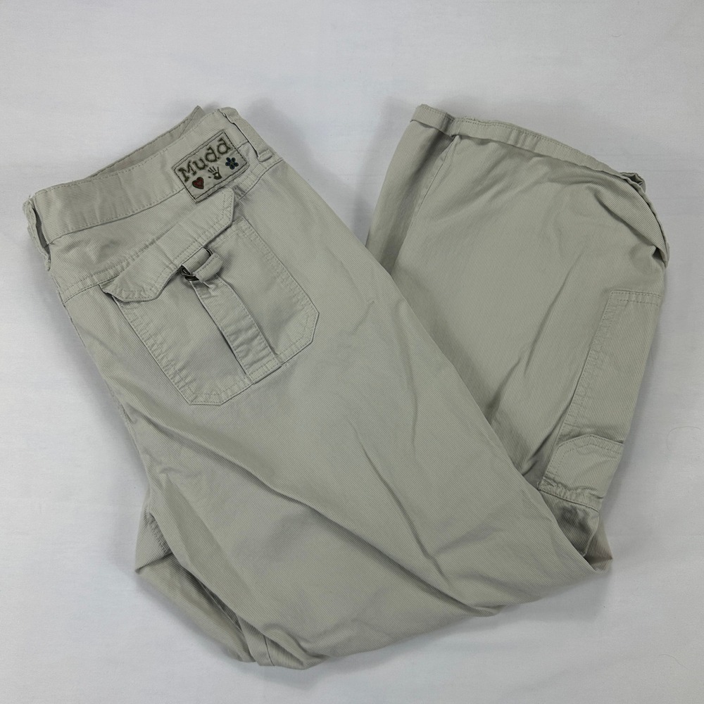 Y2K  Mudd Beige Corduroy Crop‎ Cargo Pants Women's 13 Low Rise Buckle